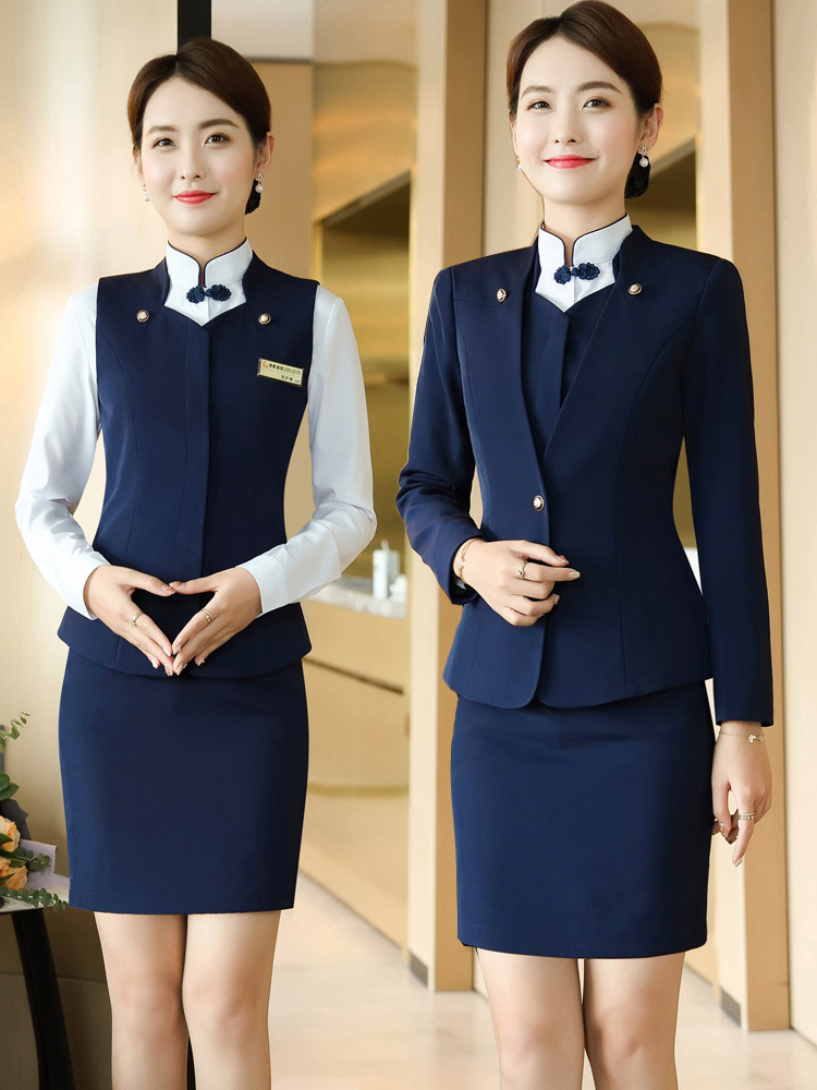 酒店前台服务员工作服客服接待正装2021秋冬长袖职业套裙领班工装