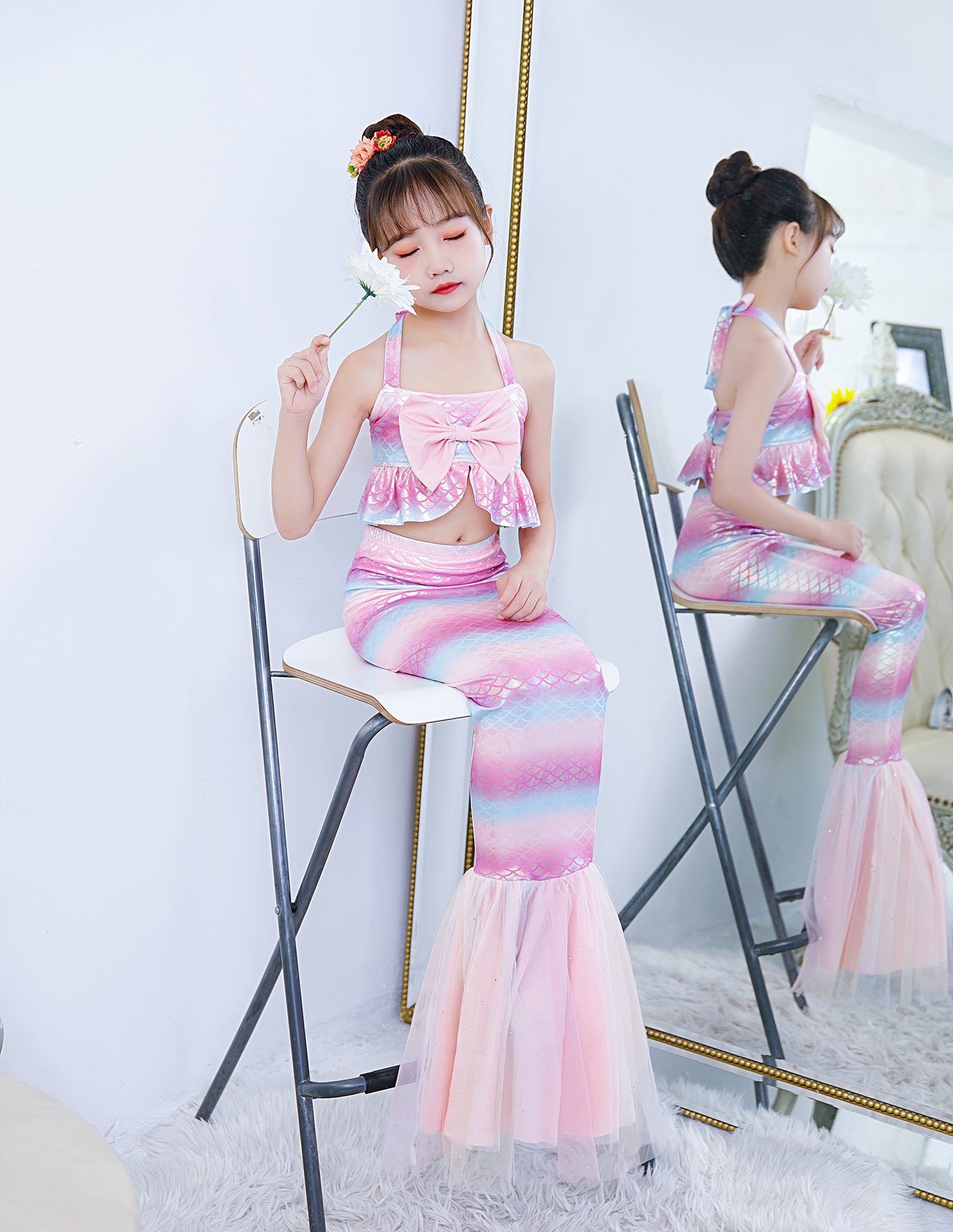 女童美人鱼公主裙儿童演出服欧美人鱼公主cosplay表演小女孩服装