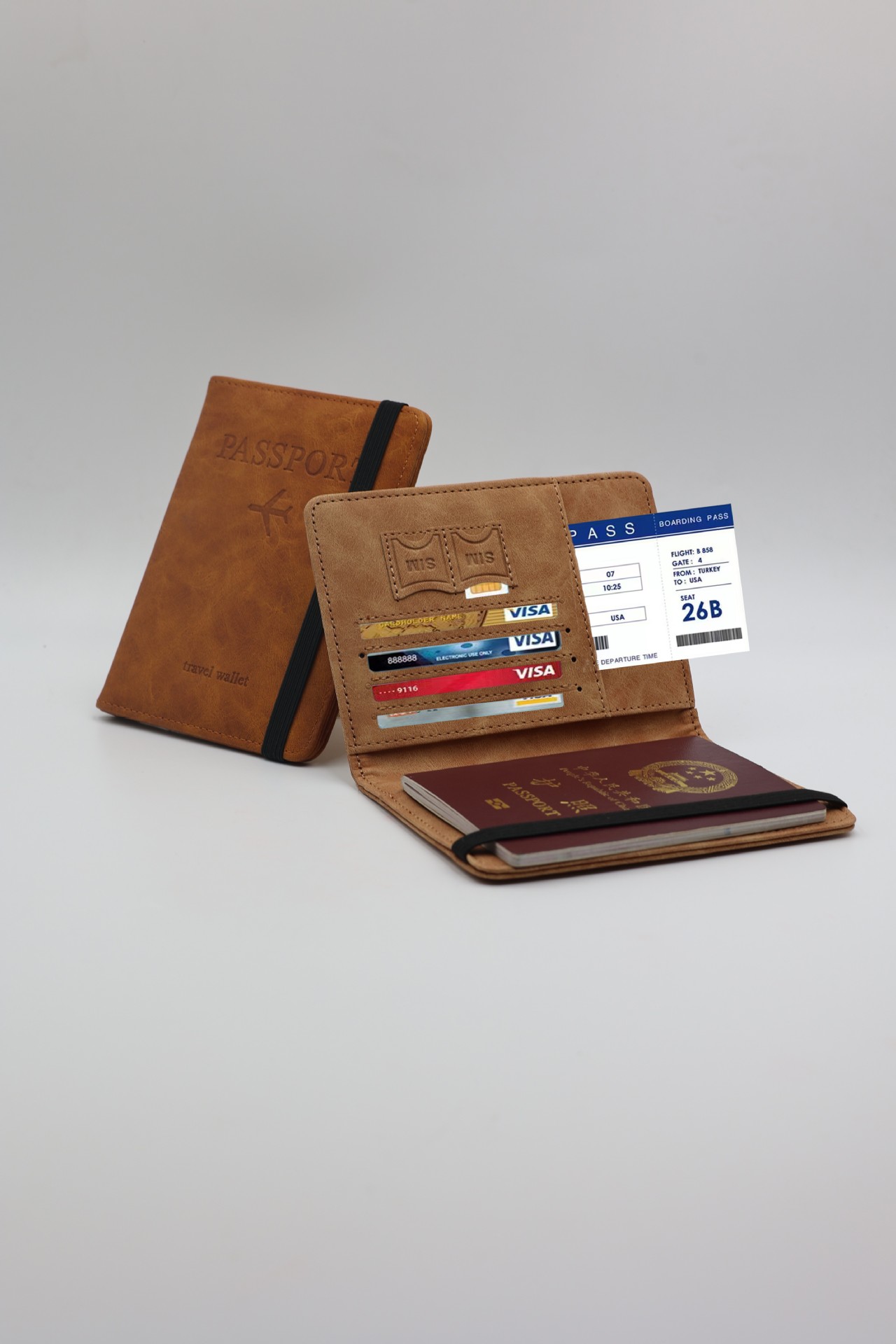 PU Leather Strap Passport Holder Travel Wallet Card Charter Ticket Holder Travel Portable Wallet Modern Simple Square Wallet