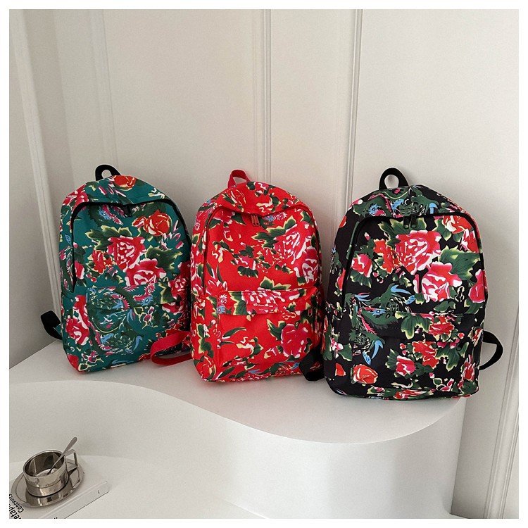 东北大花布双肩包女小众设计新款民族风背包男初高中生大学生书包