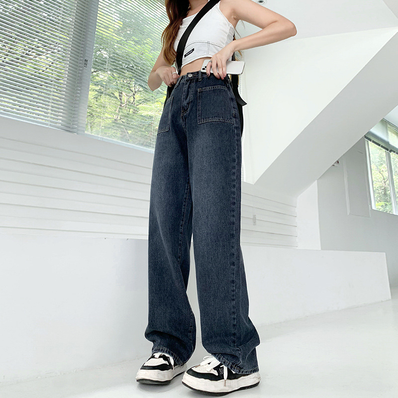 Retro Straight Jeans for Women Spring and Autumn New High Waist White Wide Leg Pants Ins Trendy Loose Figure Flattering Mopping Pants