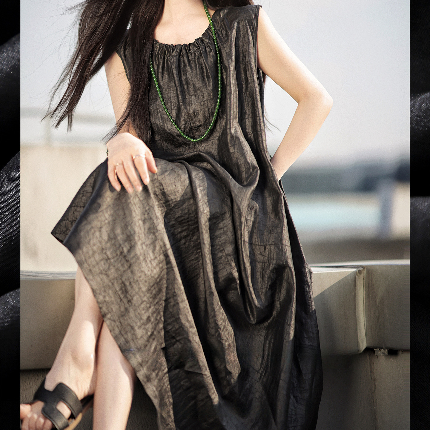 非遗香云纱|2024夏新款100.真丝龟裂纹前后两穿连衣裙-阿里巴巴