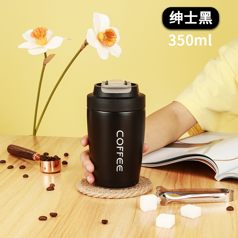 Portable 304 Stainless Steel Coffee Cup High-Looking Double Drinking Straw Cup Simple Student Portable Vacuum Cup