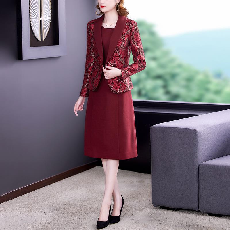 妈妈婚宴礼服喜婆婆外套两件套装秋冬女高端气质高贵参加婚礼女装