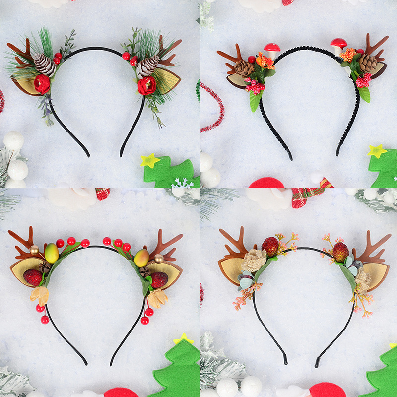 跨境圣诞发箍鹿角头饰麋鹿头扣可爱舞会派对发饰女孩拍照装饰用品