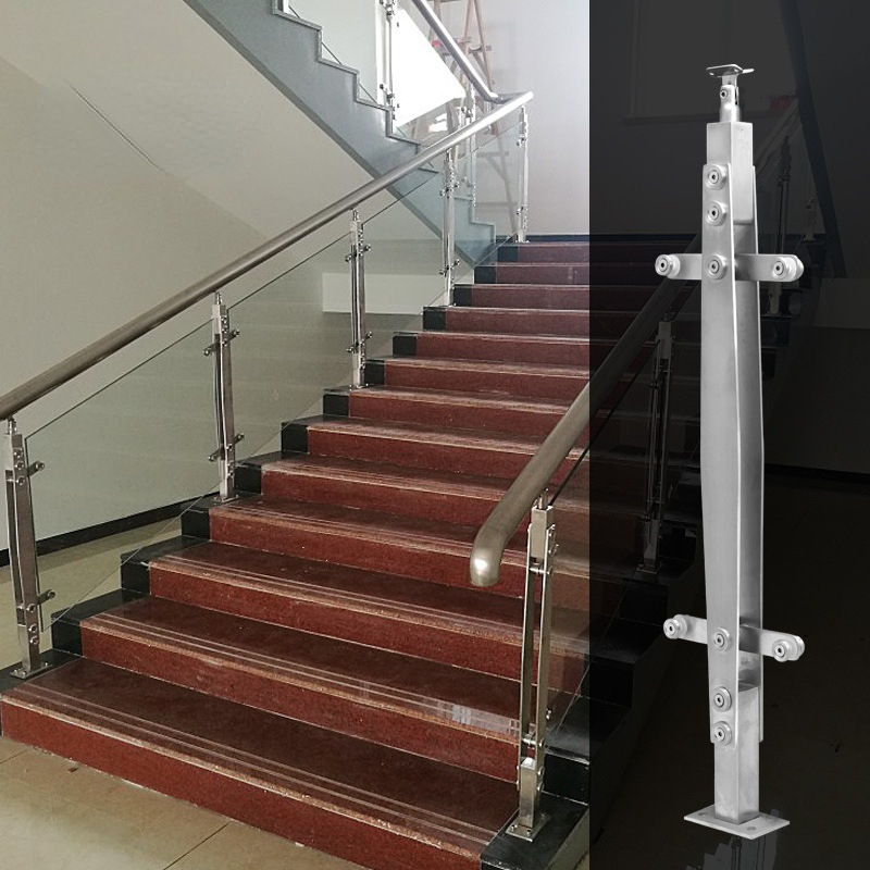 楼梯扶手栏杆 304不锈钢阳台玻璃围护栏立柱家用室内户外别墅配件
