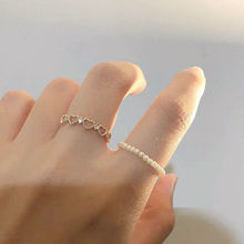 戒指女设计感小众设计甜美简约镂空爱心形珍珠潮感套装食指指环