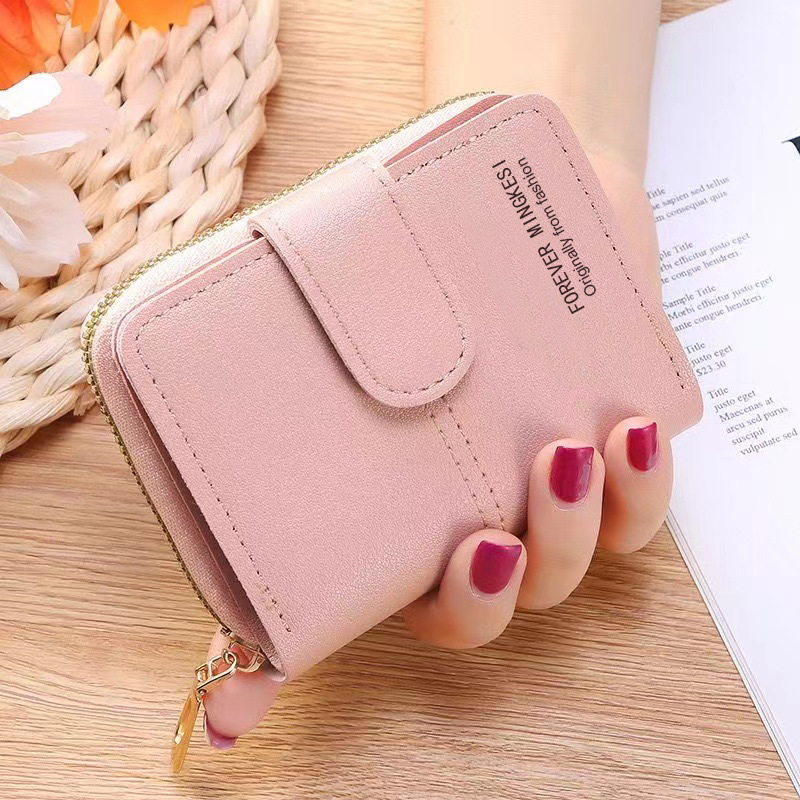 2022 New Fashion Small Simple Short Wallet Female Niche Folding Buckle Wallet Student Coin Purse Card Holder