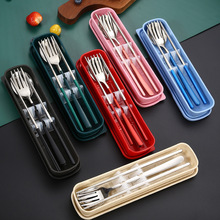 不锈钢叉子勺子筷子韩式三件套便携餐具套装上班学生户外餐具套装