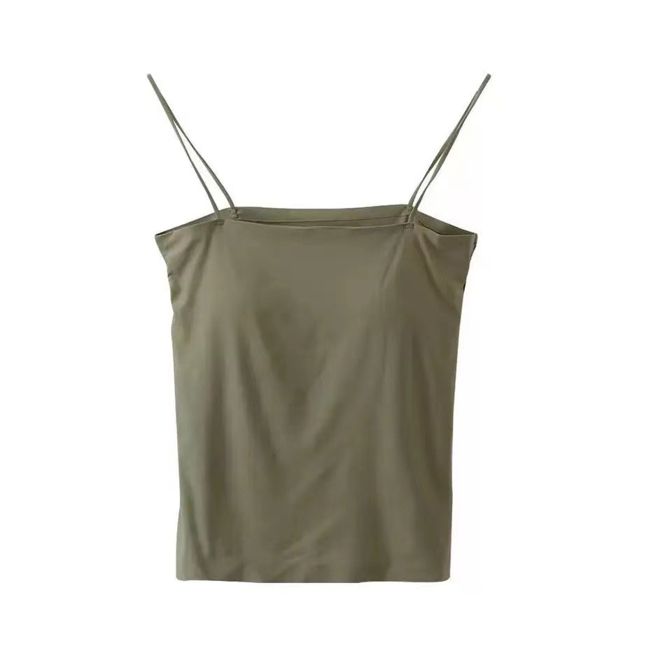 1806 Solid Color Camisole Women's Fixed Chest Pad Outerwear Top Thin Tube Top without Steel Ring Thin Strap Underwear Long