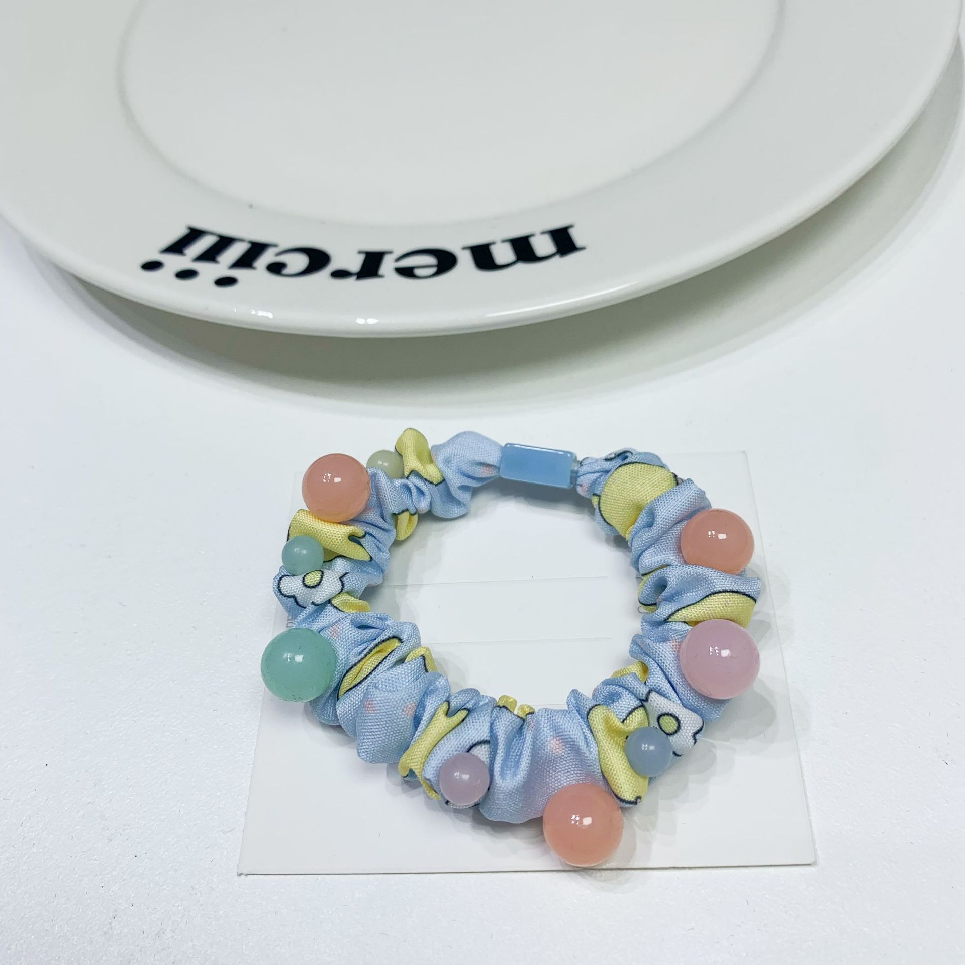 Candy Color Beaded Small Intestine Hair Ring Ins Fresh Hair Rope Japanese and Korean Girl Hair Elastic Band Intestine Ring Female