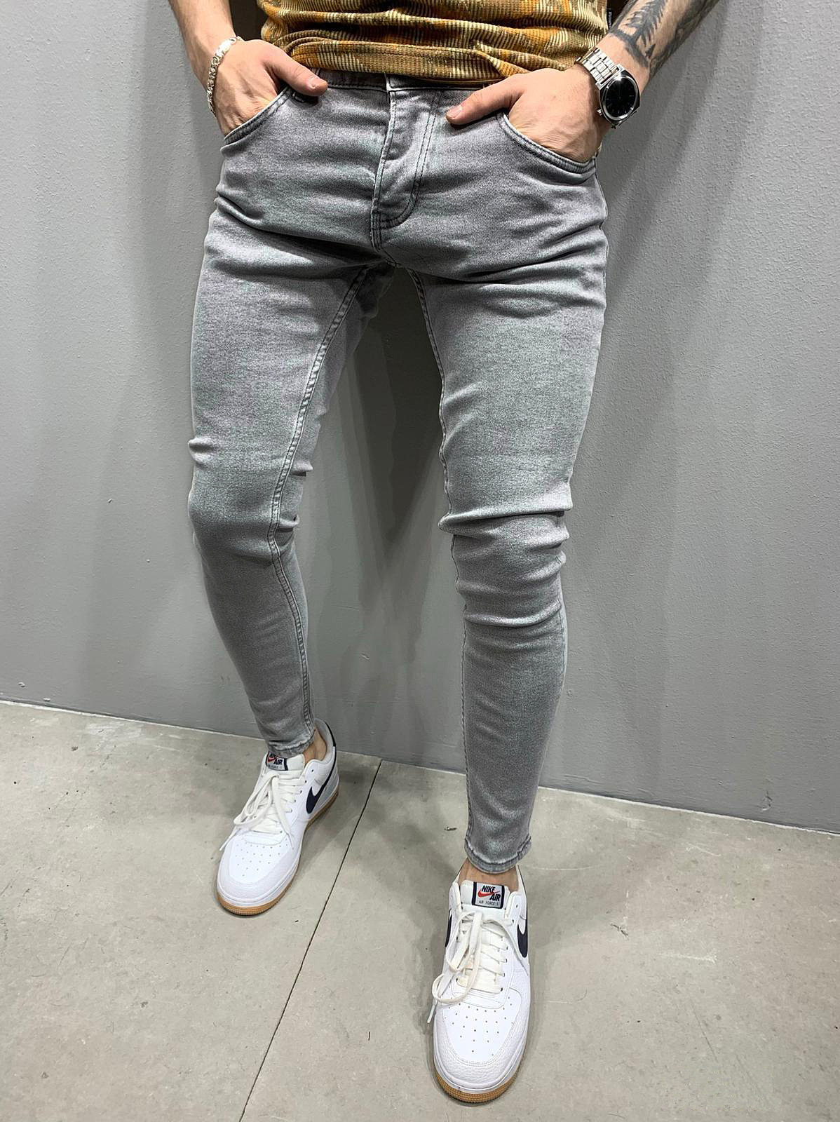 High Quality European and American Men's Stretch Skinny Jeans Foreign Trade Independent Station Classic Four-Color Hot