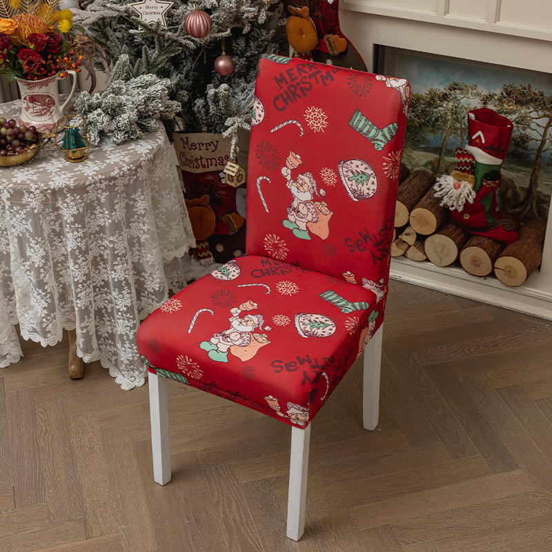 Cross-Border Christmas Chair Cover New Ornament Dining Chair Cover Holiday Decoration Stretch Chair Back Cover Christmas Tablecloth Chair Cover