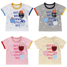 现货 miki童装 夏季新款日式儿童卡通HB麻子熊兔口袋刺绣短袖T恤