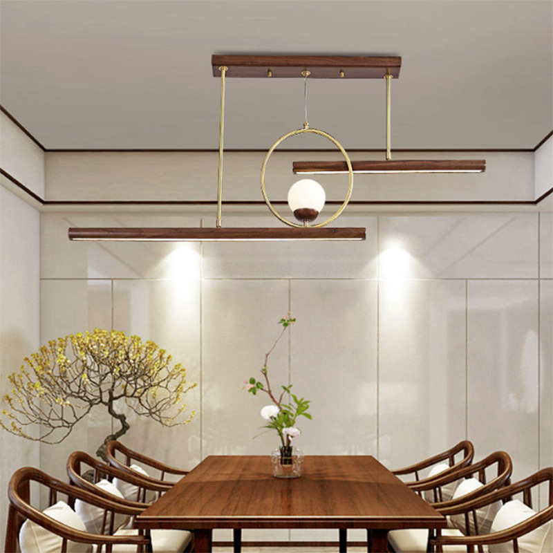新中式实木茶室吊灯禅意设计师创意几何餐厅吧台灯简约黑胡桃木灯