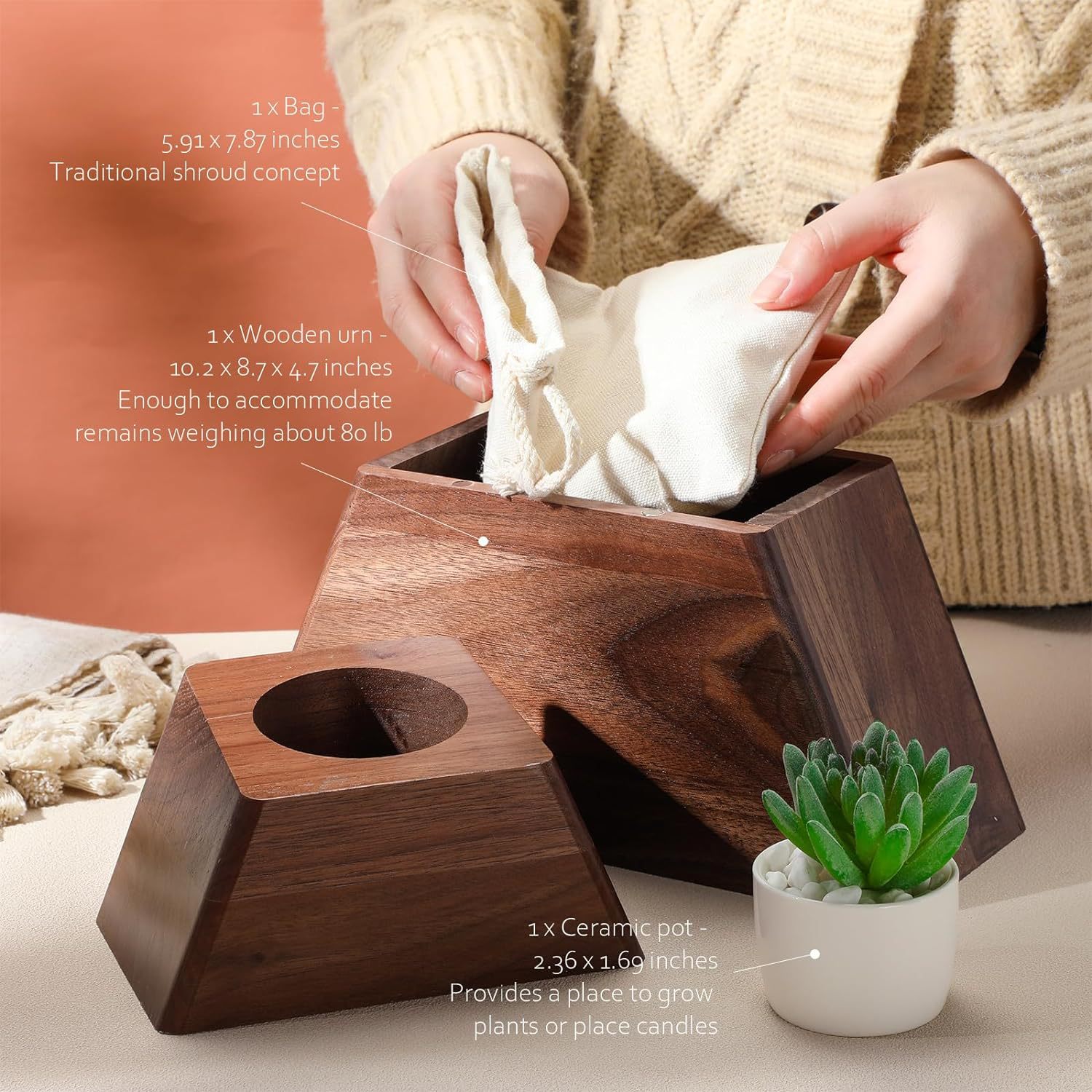 跨境装饰创意盒带植物盆栽宠物殡葬小狗小猫实木骨灰盒纪念木盒