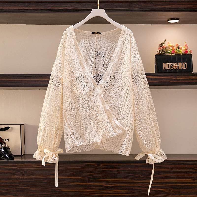 Fat Girl Summer Shawl Sling Dress Outer Lace Cardigan Blouse Large Size Women's Clothing Thin Type Sunscreen Top