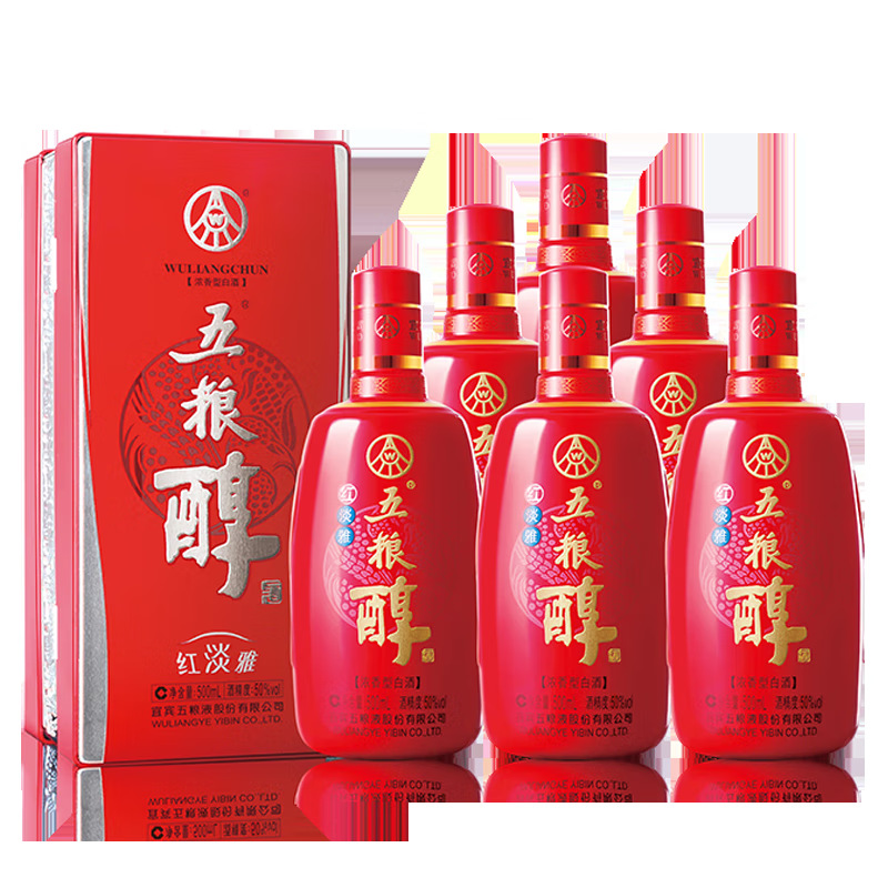 五粮醇超级红淡雅 50度浓香型白酒 整箱6瓶装 婚宴宴请整箱批