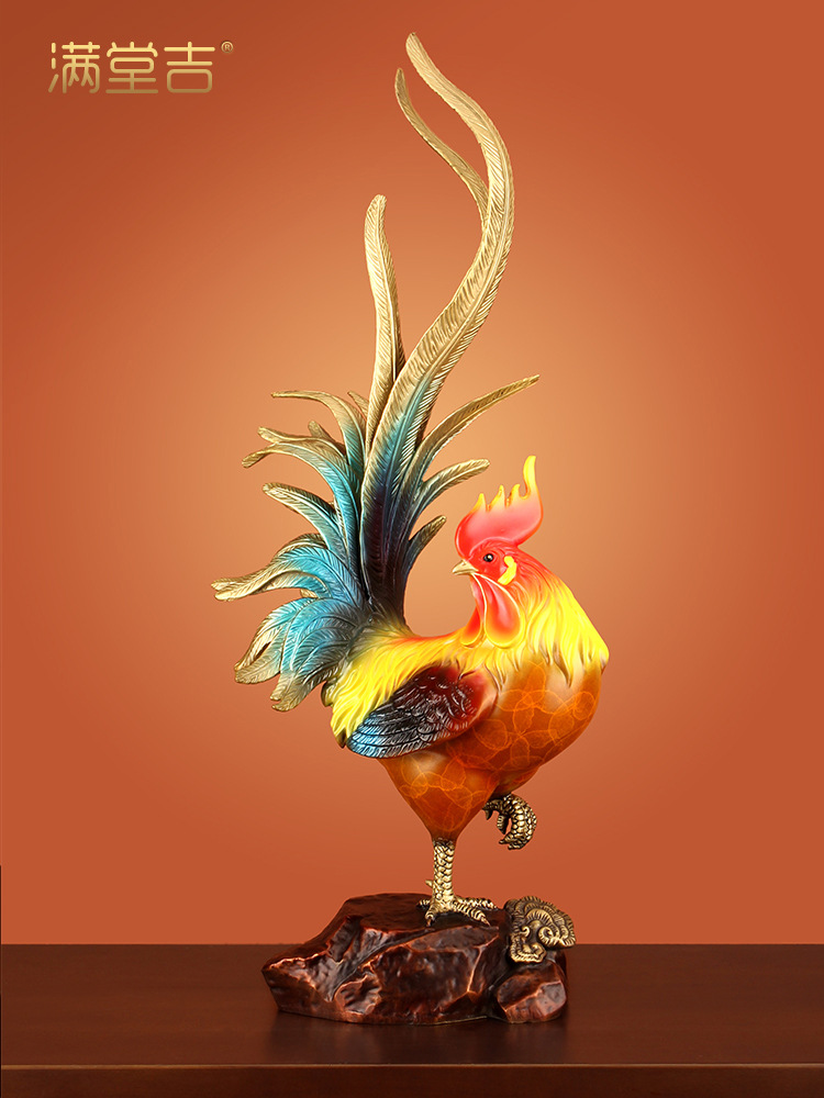 《金鸡报喜》铜公鸡摆件吉祥物纯铜十二生肖招财鸡卧室摆设斩桃花