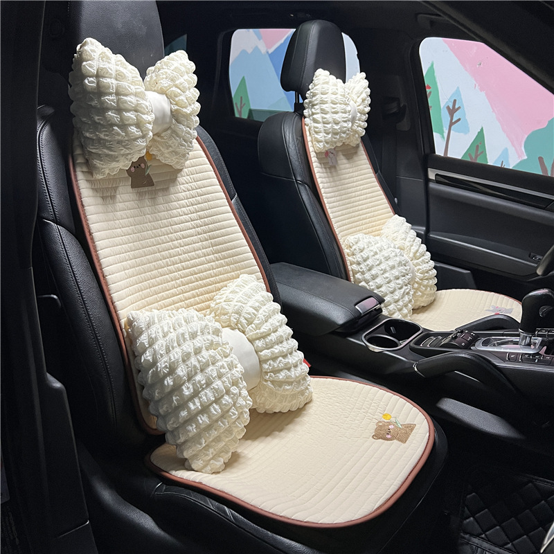Car Seat Cushion Cute Tulip Bear and Rabbit Car Breathable Seat Cover Four Seasons Universal Car Cushion Summer
