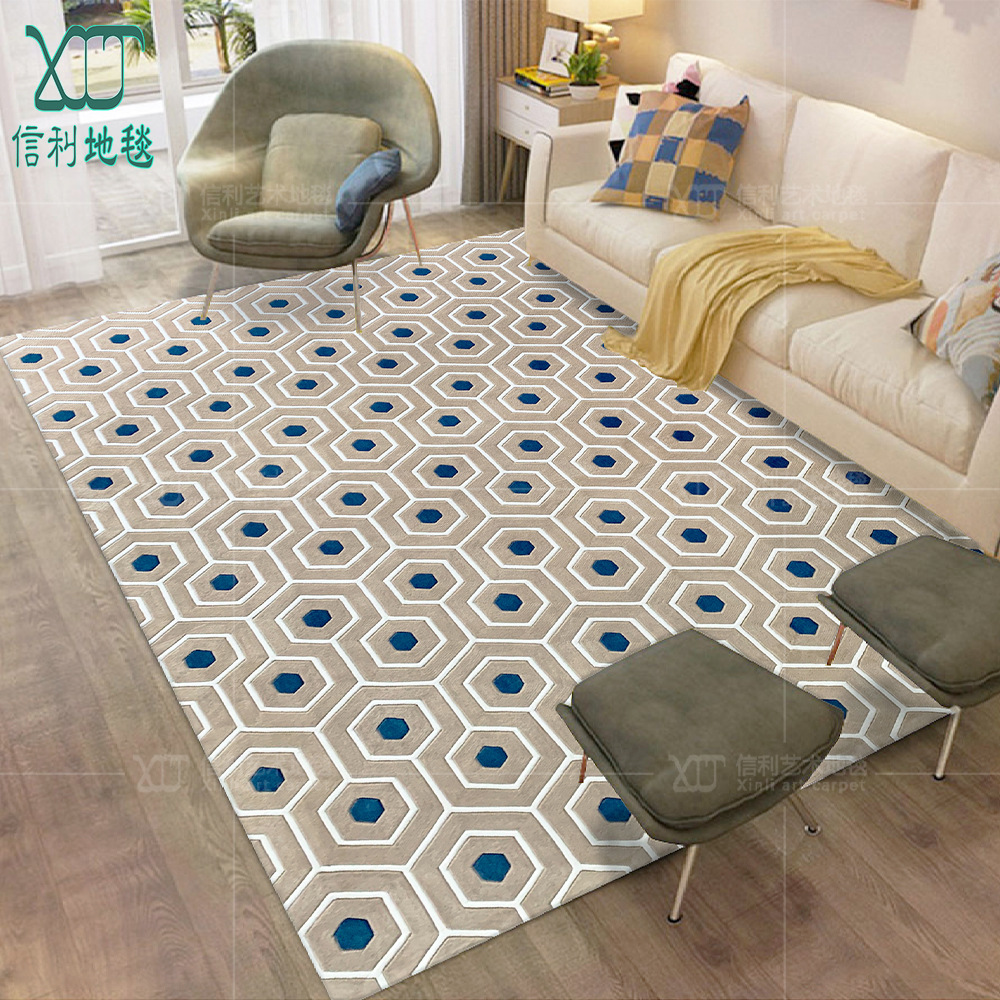 现代简约ins田园风羊毛地毯定制客厅卧室床边毯几何图形手工枪刺