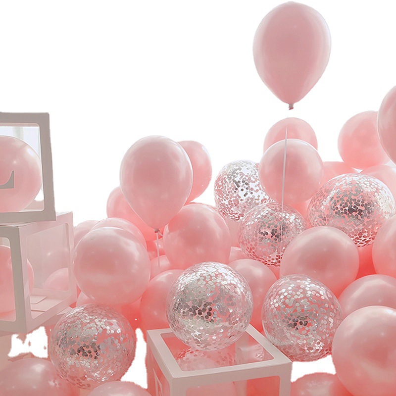 元旦新年粉色珠光气球生日装饰场景布置婚房透明粉色汽球生日派对