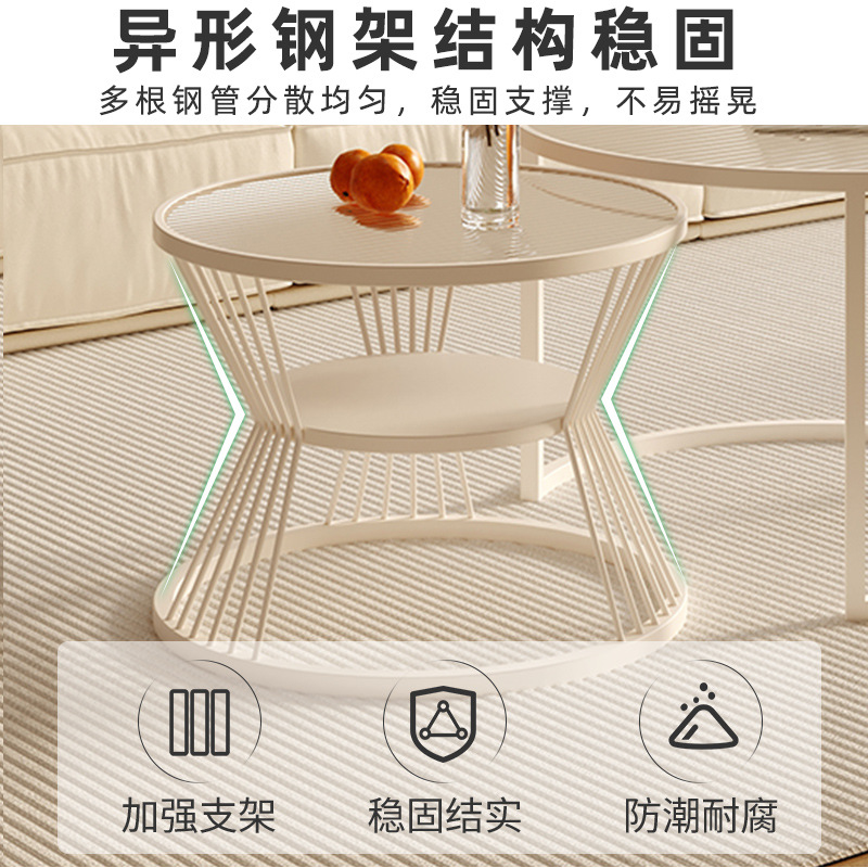 Light Luxury Tempered Glass Coffee Table Living Room Home Small Apartment Simple Modern Creative round Combination Balcony Small Table