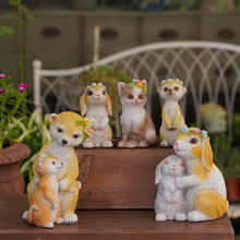 欧式猫咪兔子桌面小摆件创意树脂雕像装饰品花园户外庭院艺术摆件