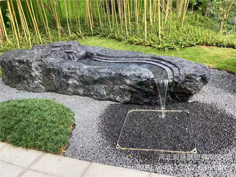 流水景观石黑山石水钵枯山水石头庭院园林枯山水景观水景置石原石