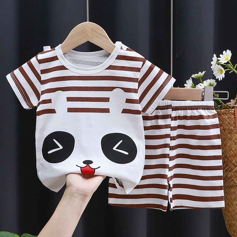 Children's Short-Sleeved Suit Cotton Girls' Summer Clothes Boys' T-shirt Baby Baby Clothes Korean Style Children's Clothing 2022 New