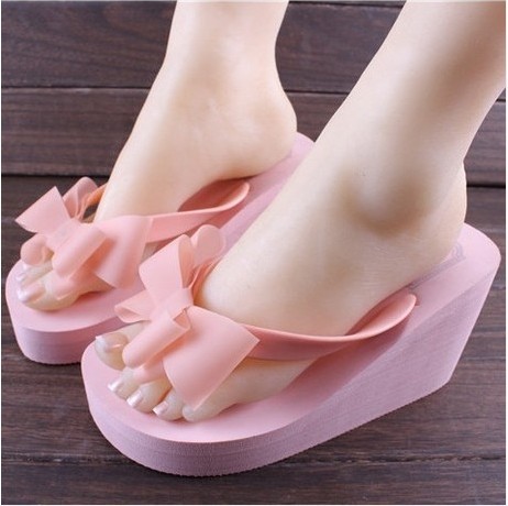 包邮夏季女士高跟蝴蝶结人字拖防滑厚底松糕坡跟沙滩夹脚凉拖鞋潮