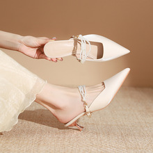 Z48-313-7低跟包头凉鞋女春夏季新款珍珠尖头单鞋矮跟时髦高跟鞋