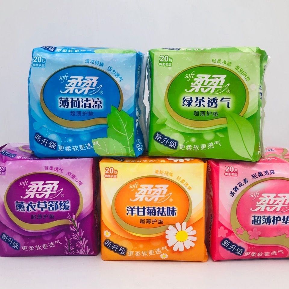 批发柔柔卫生巾护垫20片透气清凉祛味护垫一箱48包