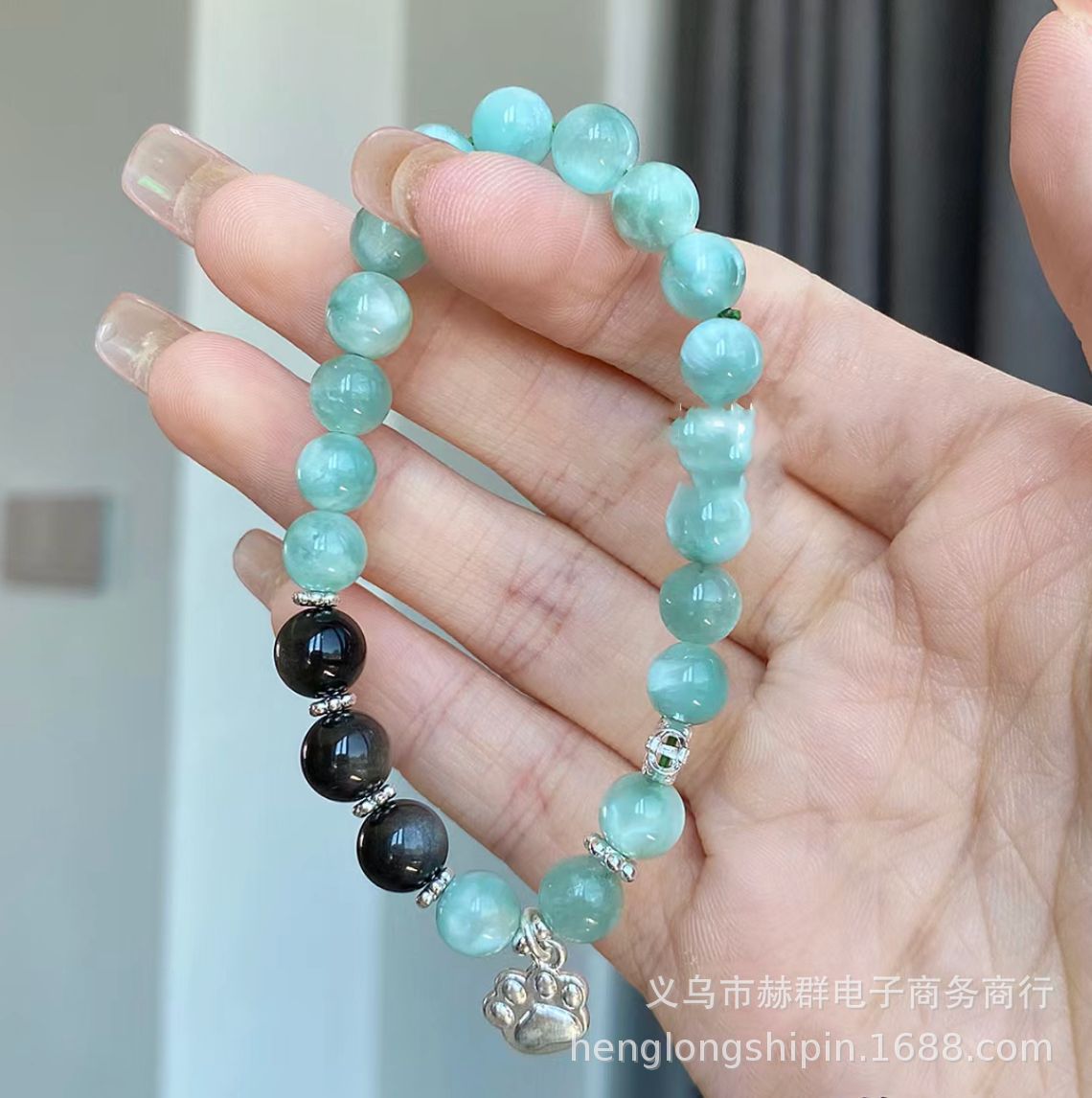 香积文创款绿纹石手串银曜石藏银手串夏日显白高级感闺蜜手串