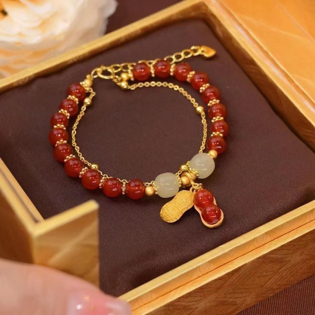 New Chinese Style Longevity Lock Jade Hare Bracelet Women's Ins Good-looking Students Bracelet Girlfriends Ancient Style Birthday Niche Gift