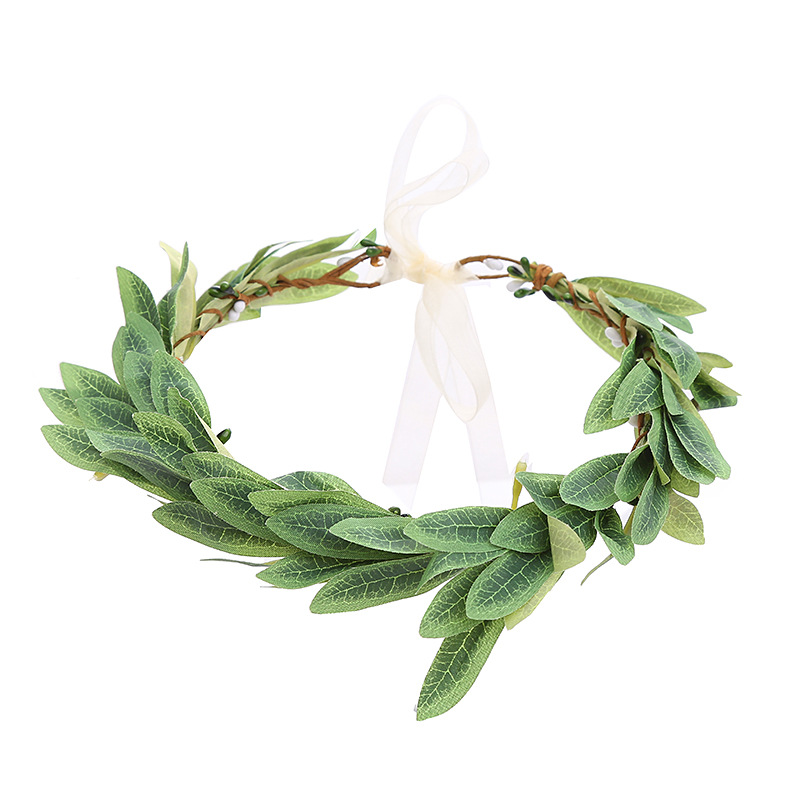 自然风仿真花橄榄叶花环头饰橄榄枝度假写真摄影道具花朵花环发箍