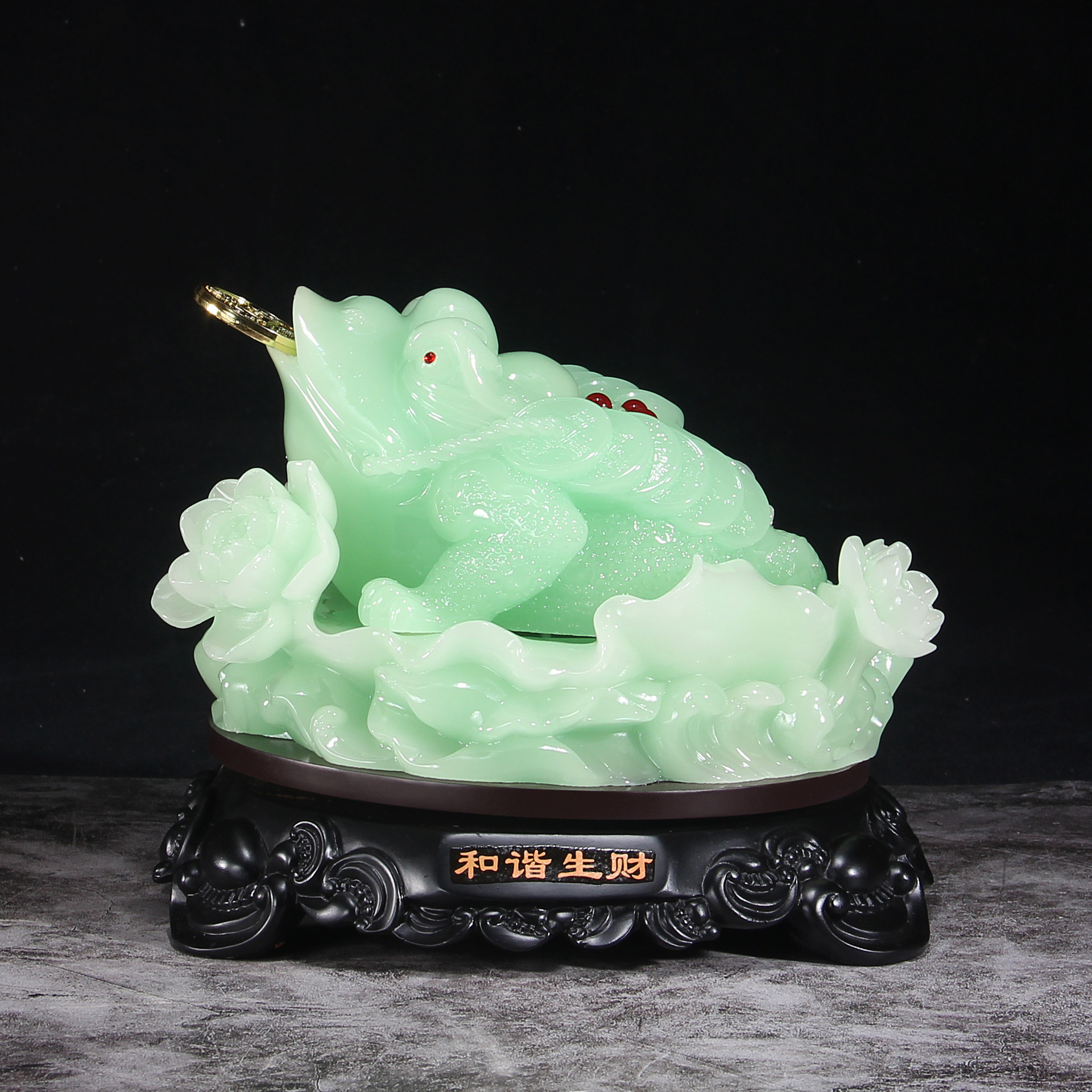 树脂工艺品蓝冰玉和谐生财招财金蟾摆件店铺收银台吧台送开业礼品