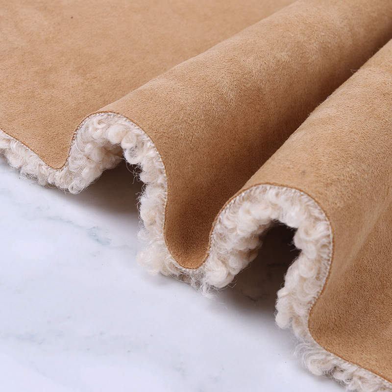 毛绒复合麂皮绒面料磨砂麂皮绒秋冬皮毛一体大衣服装面料