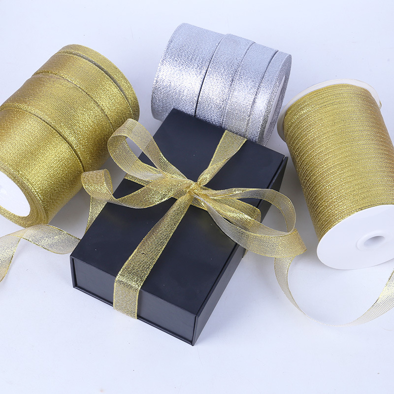 Factory Direct Sales 0.3cm-5cm Gold and Silver Powder Glitter Tape Gift Decorative Band Family Decoration Add a Sense of Ceremony Christmas Bag