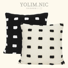 现代简约黑白羊毛方块抱枕客厅沙发ins儿童房靠枕轻奢样板房靠垫