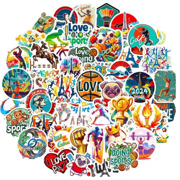 49张新品巴黎体育竞技运动会涂鸦贴纸装饰行李箱笔记本创意贴纸