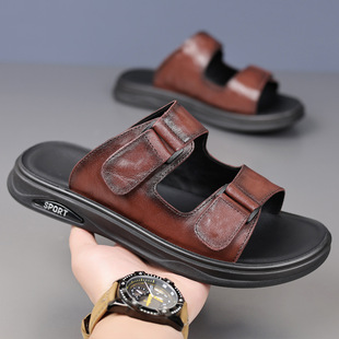 头层羊皮夏季新款男士凉鞋真皮沙滩鞋男款休闲凉拖皮拖鞋男鞋鞋子