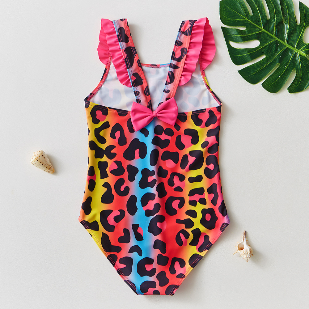 New Girl's Swimsuit Flamingo Printed Children Swimsuit Shoulder Strap Ruffled One-Piece Swimsuit