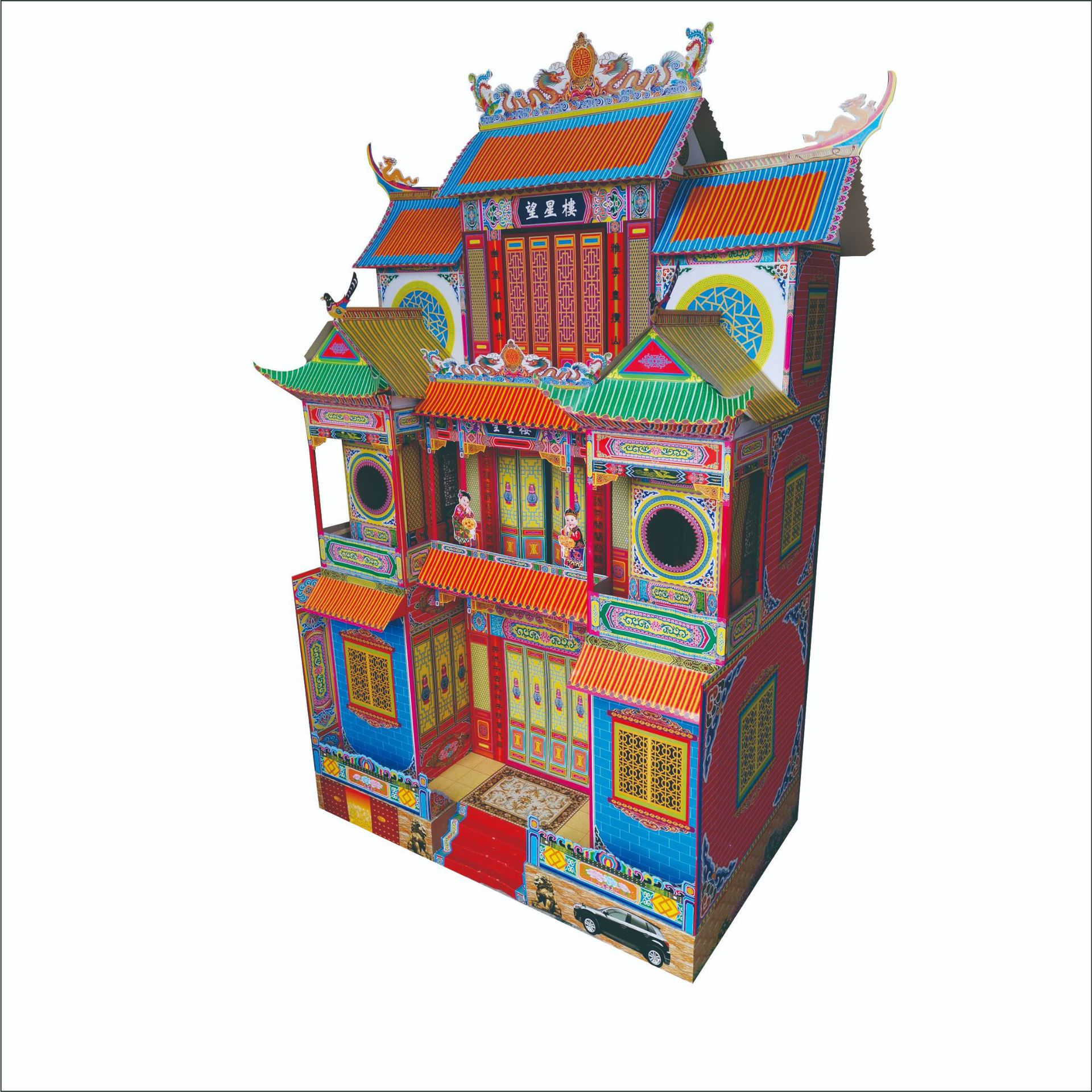 批发殡葬死人用品纸扎别墅祭祀瓦楞纸冥房120型折叠半竹架灵屋