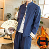 Chinese style Tang costume frog Jacket men's wear Buddhist clothes Large suit Plush thickening ancient costume Two sets of