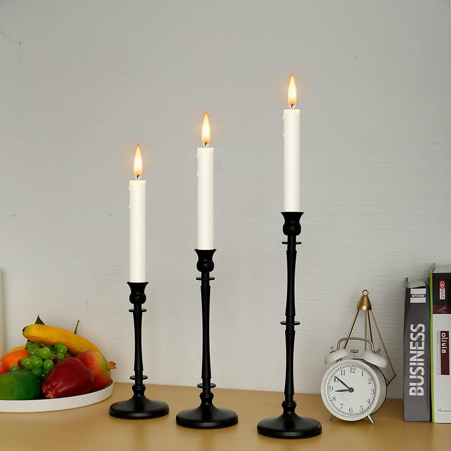 Matte Black Candlestick Modern Simple Paint Iron Bamboo-Shaped 2.2cm Candle Holder Home Decoration