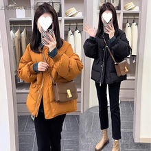 时尚百搭款加厚橘色羽绒服女冬季2023新款韩版宽松保暖白鸭绒外套