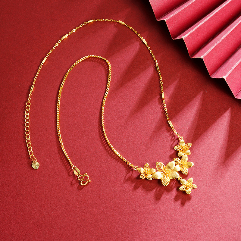 new chinese style alluvial gold hollow flower necklace women‘s fashionable elegant high sense ancient golden flower jewelry yiwu accessories