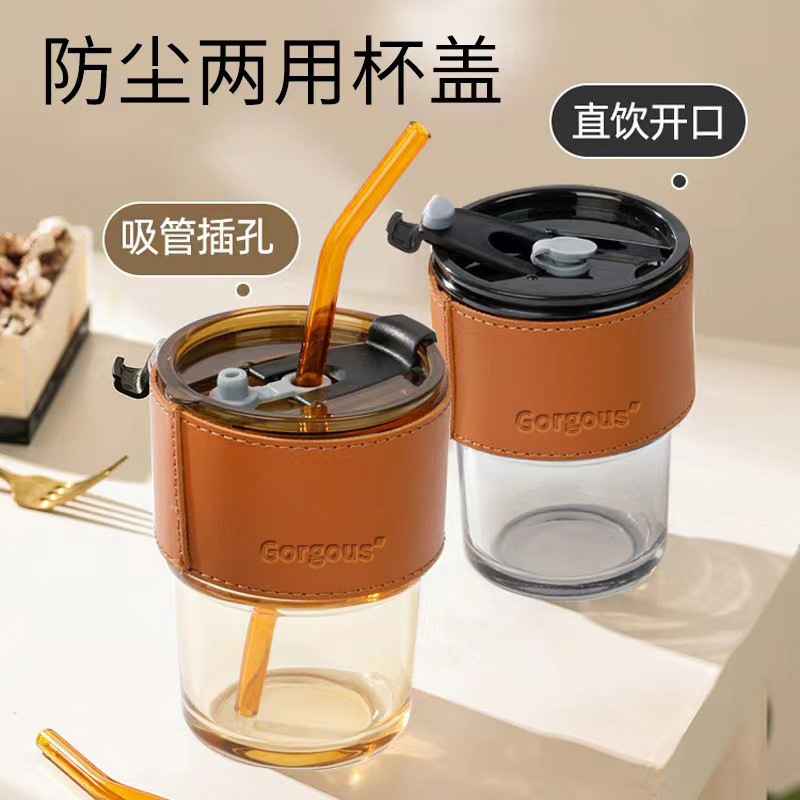 glass cup Bamboo Joint Cup Good-looking Glass Printed Cup with Straw Small Gift Coffee Cup Cup with Hand Gift Advertising Water Cup