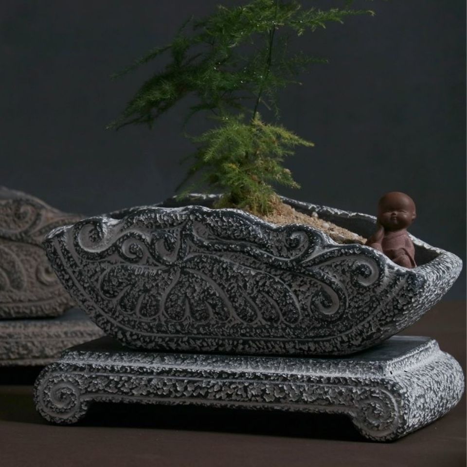 水泥复古旧花器菖蒲绿植多肉植物花盆创意 个性 风仿汉砖花盆